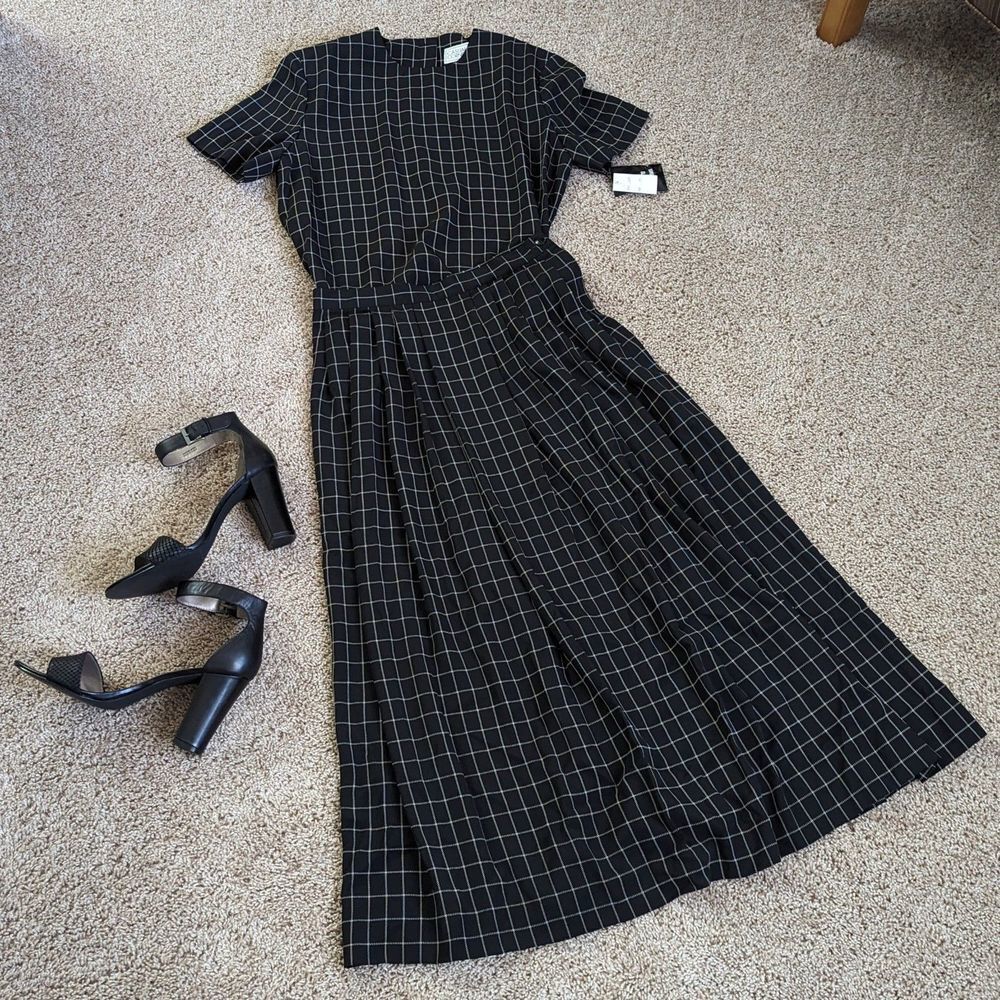 NWT Vintage Casual Corner Black White Check Coord Blouse Skirt Set